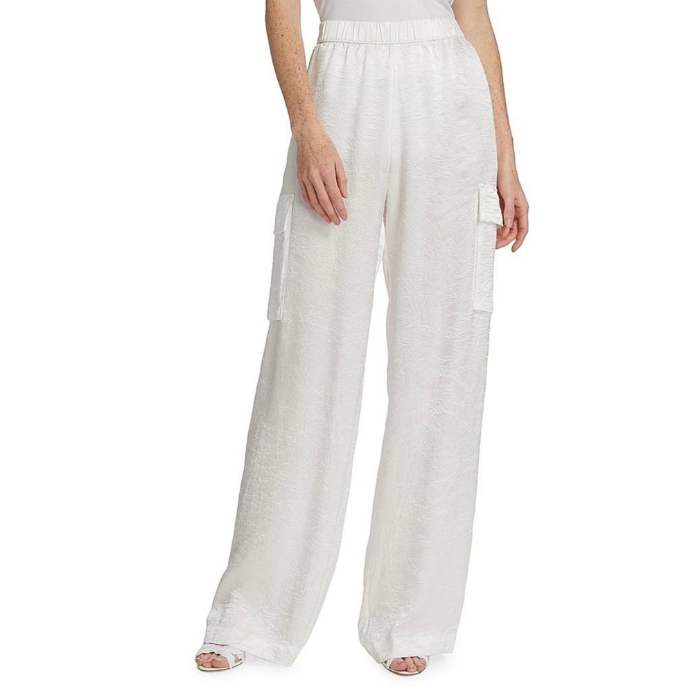 ENZA COSTA Textured Satin Cargo Pants Women XS White Casual Wide Leg Resortwear